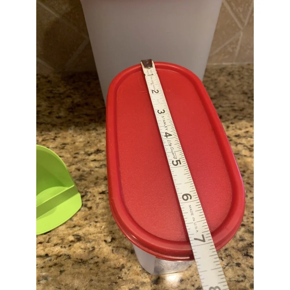 3 Tupperware Oval Modular Mates  (2) 1614, (1) 1613 Red Lids & 2 Rocker Scoops